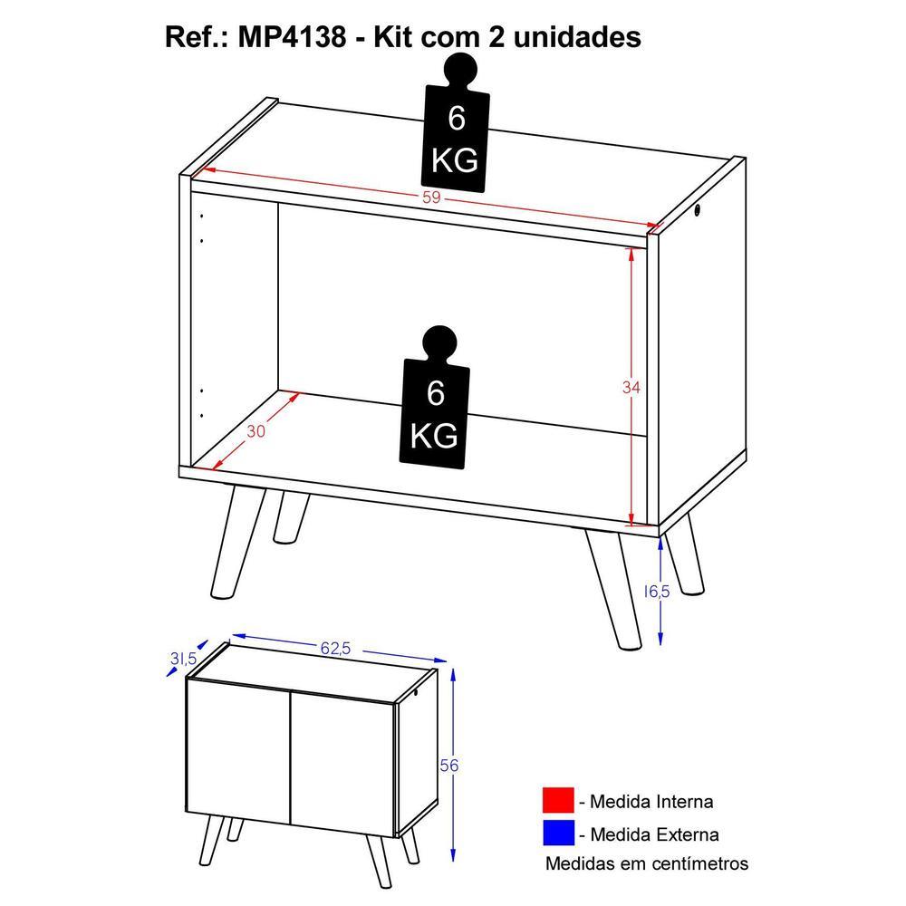 Kit 2 Mesas de Cabeceira Retrô 2 Portas Multimóveis MP4138 Branco