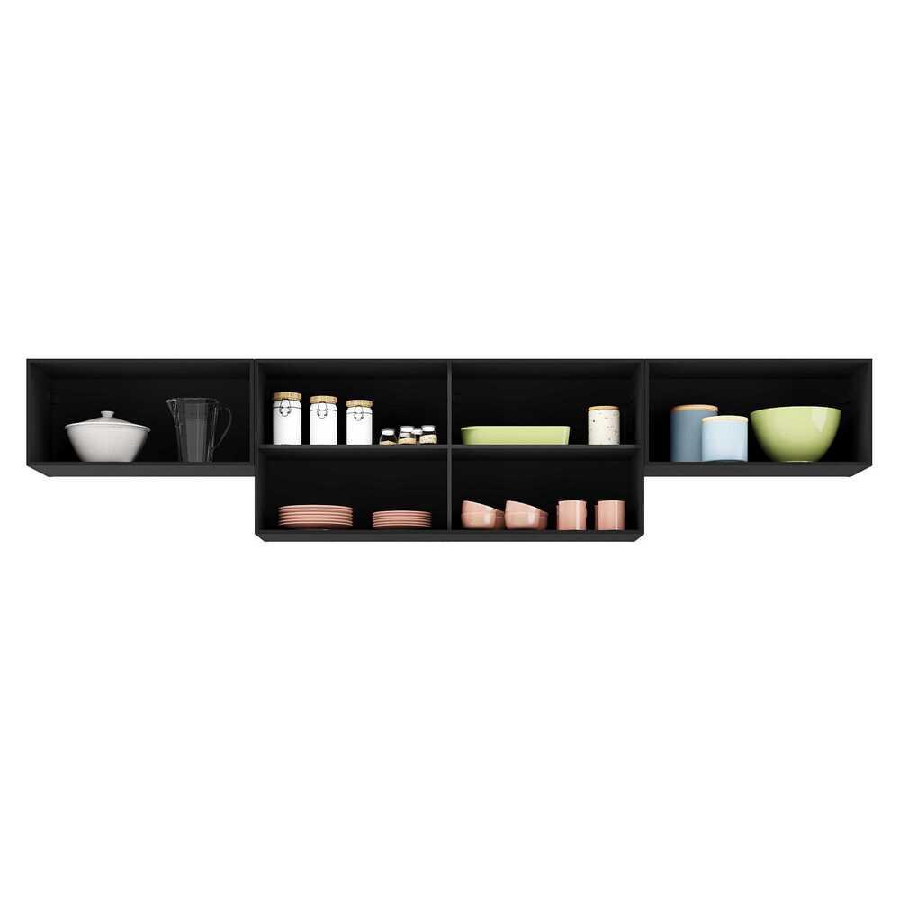 Kit 3 Armários de Cozinha Aéreos 4 Portas Veneza Multimóveis MP2151 Preto/Dourado