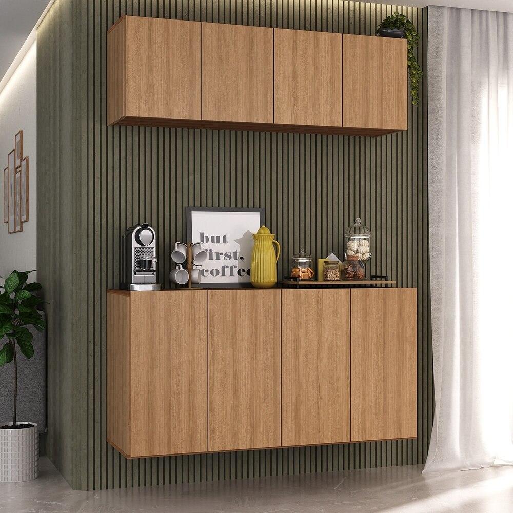 Kit Aparador Buffet com Armário Aéreo 4 Portas Cantinho do Café Multimóveis MP1074 Rustic