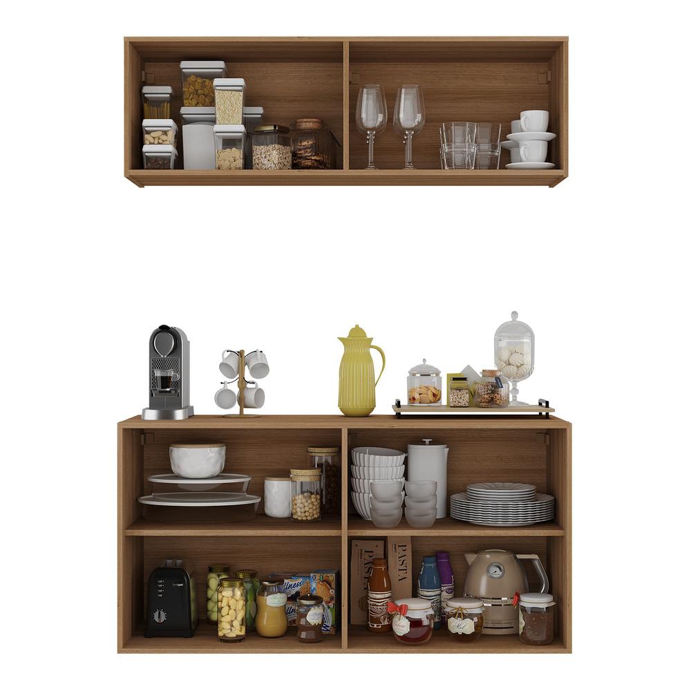 Kit Aparador Buffet com Armário Aéreo 4 Portas Cantinho do Café Multimóveis MP1074 Rustic