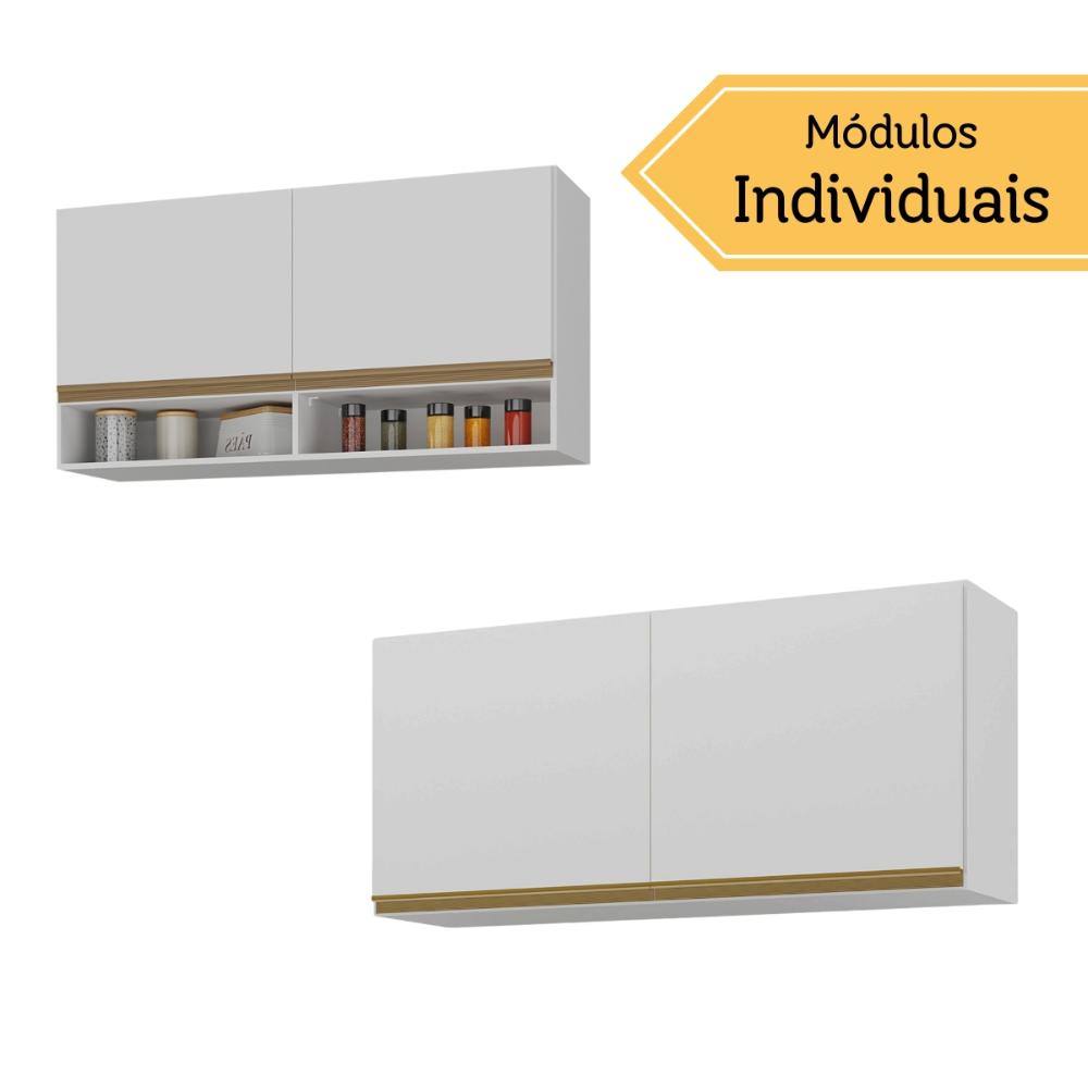 Kit Armário Cozinha Aéreo 105cm com Aéreo 120cm Veneza Multimóveis MP2292 Branco/Dourado