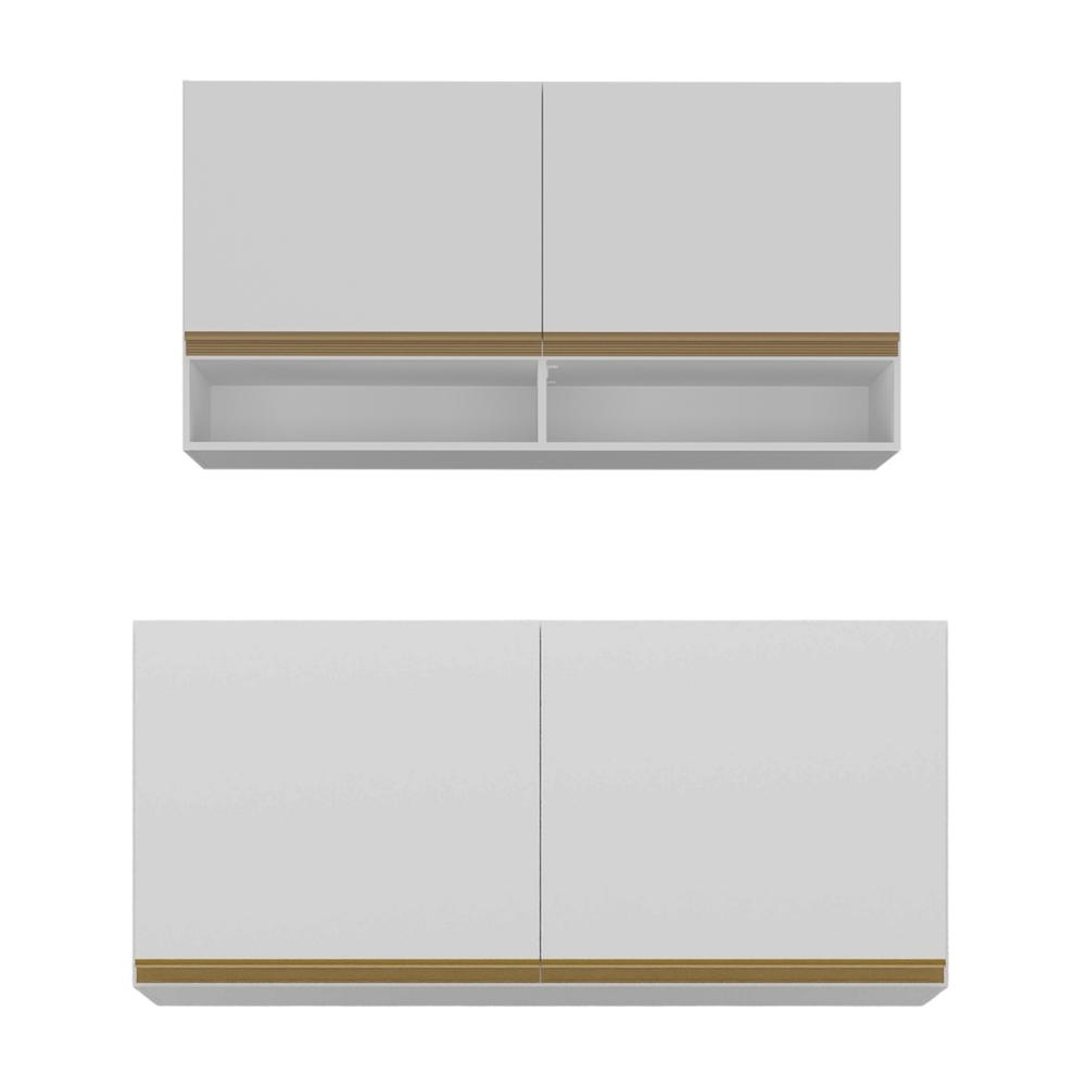 Kit Armário Cozinha Aéreo 105cm com Aéreo 120cm Veneza Multimóveis MP2292 Branco/Dourado