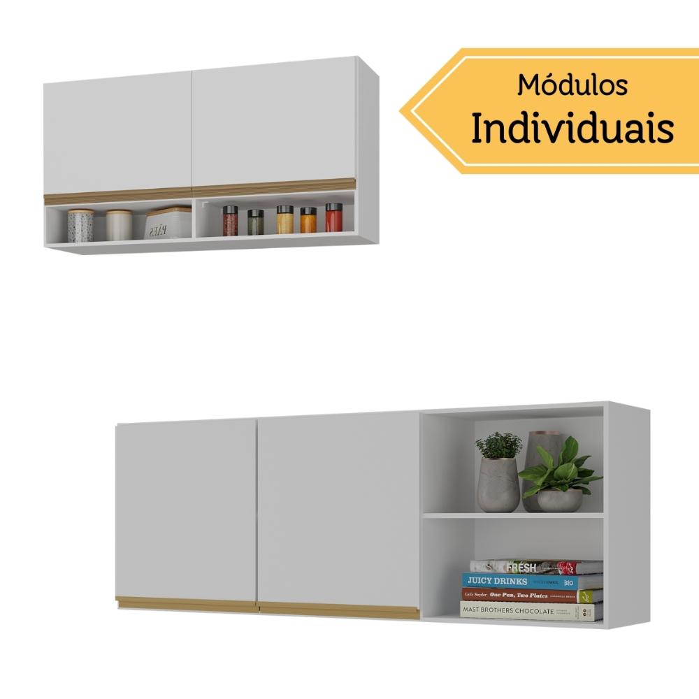 Kit Armário Cozinha Aéreo 105cm com Aéreo 150cm Veneza Multimóveis MP2291 Branco/Dourado