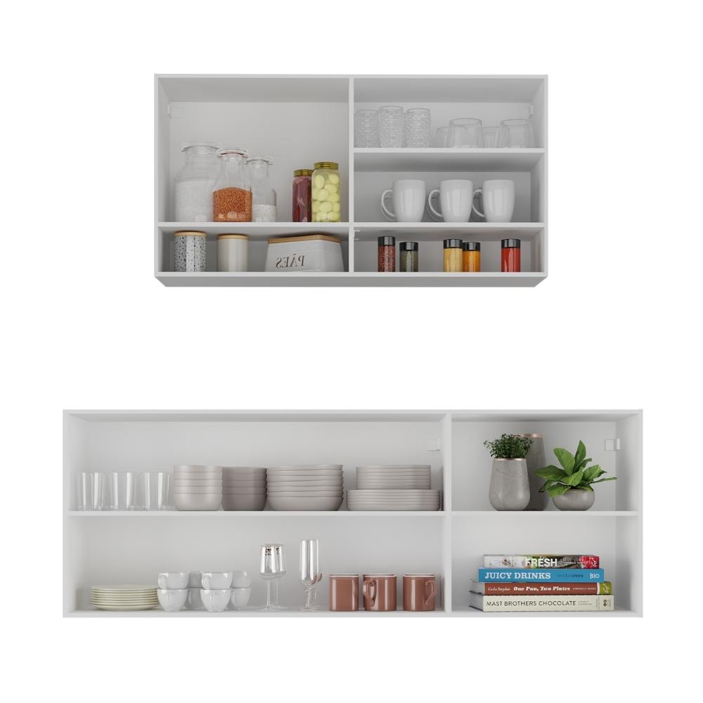 Kit Armário Cozinha Aéreo 105cm com Aéreo 150cm Veneza Multimóveis MP2291 Branco/Dourado
