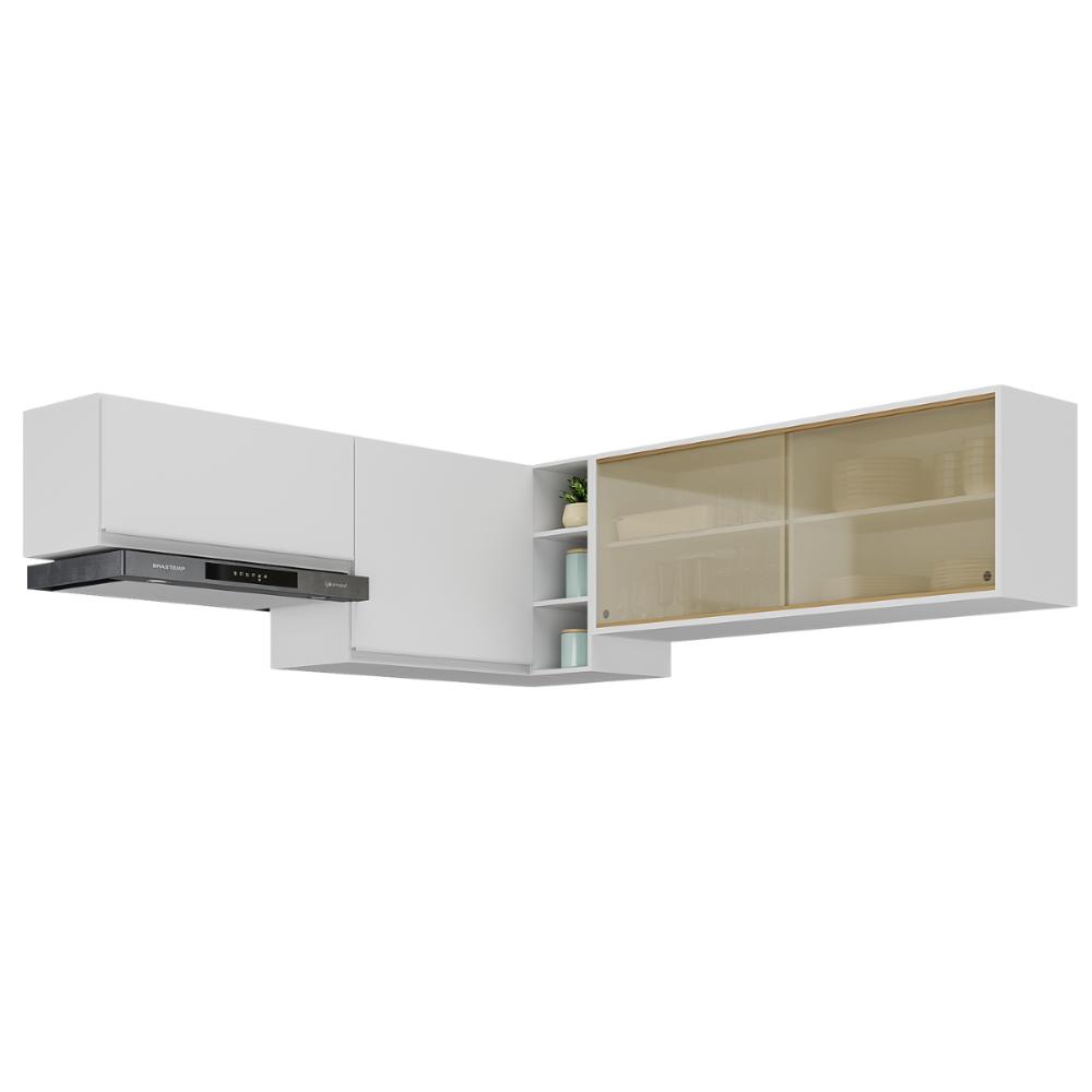 Kit Armário Cozinha Aéreo Canto 90cm com Aéreo 70cm e Aéreo 120cm Veneza Multimóveis MP2287 Branco
