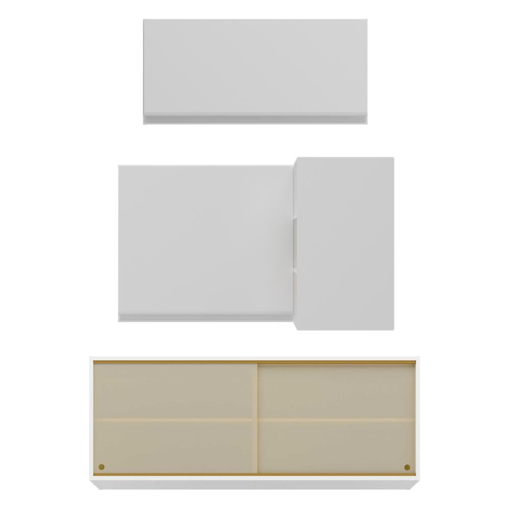 Kit Armário Cozinha Aéreo Canto 90cm com Aéreo 70cm e Aéreo 120cm Veneza Multimóveis MP2287 Branco