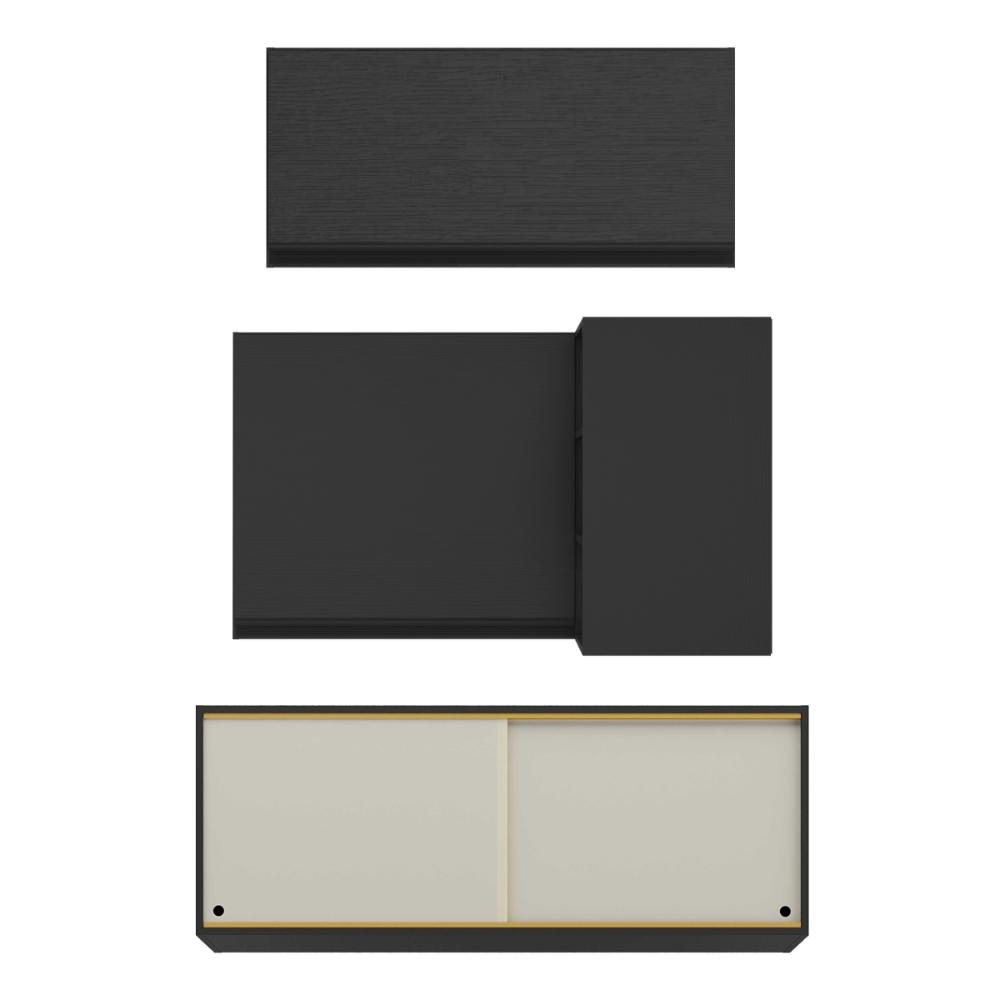 Kit Armário Cozinha Aéreo Canto 90cm com Aéreo 70cm e Aéreo 120cm Veneza Multimóveis MP2287 Preto