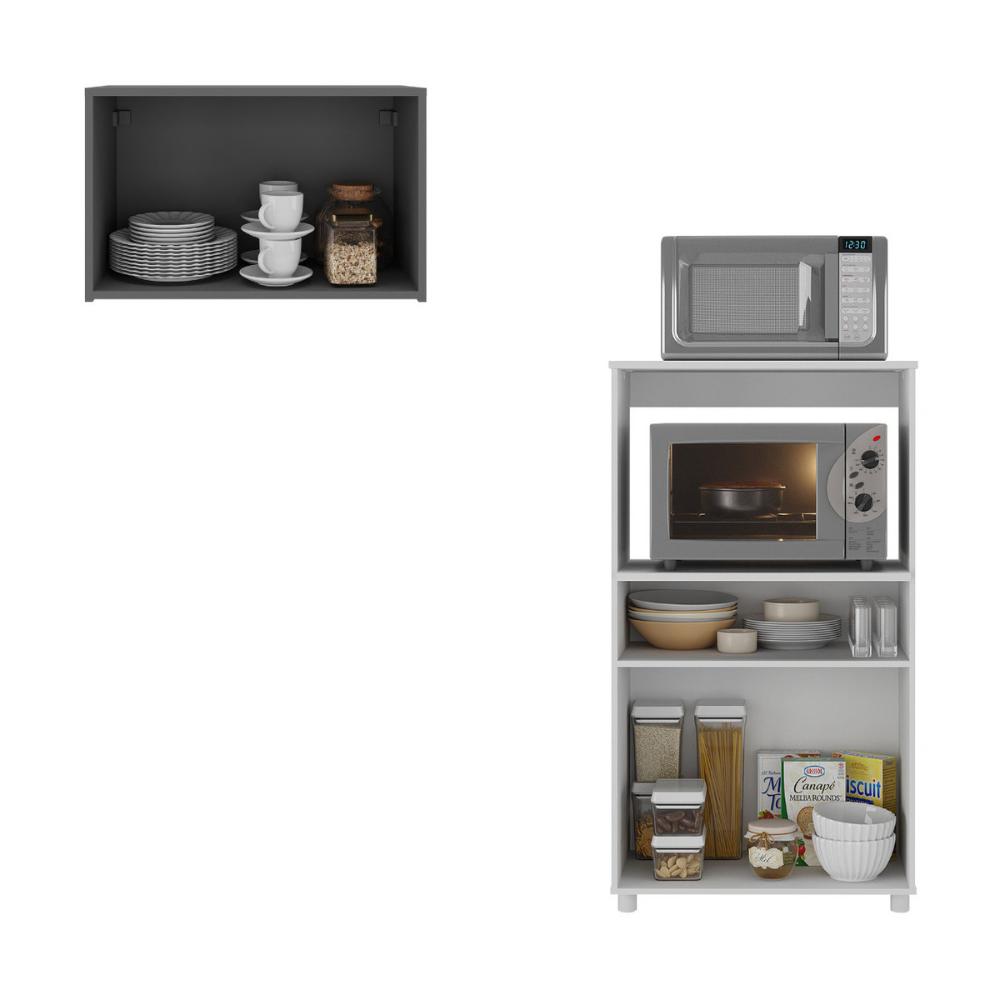Kit Armário de Cozinha 2 Portas com Balcão Multiuso Multimóveis MP2236 Branco/Grafite