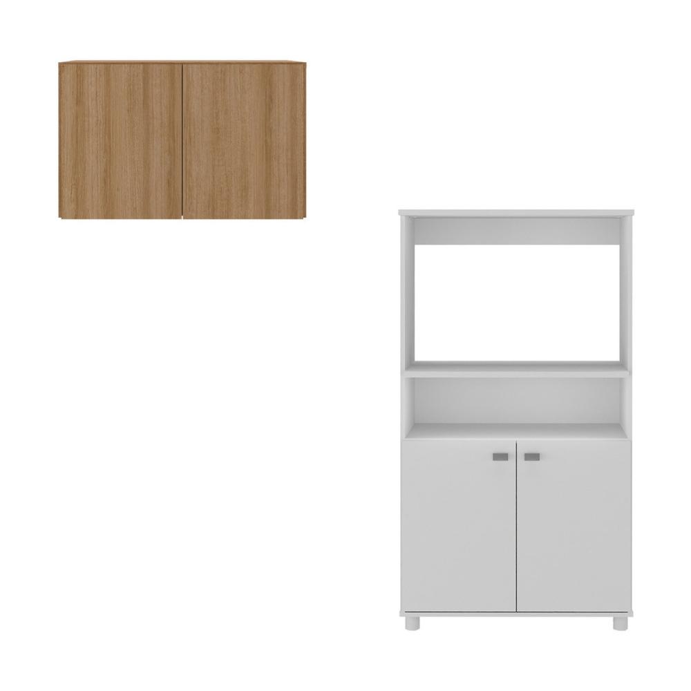 Kit Armário de Cozinha 2 Portas com Balcão Multiuso Multimóveis MP2236 Branco/Rustic