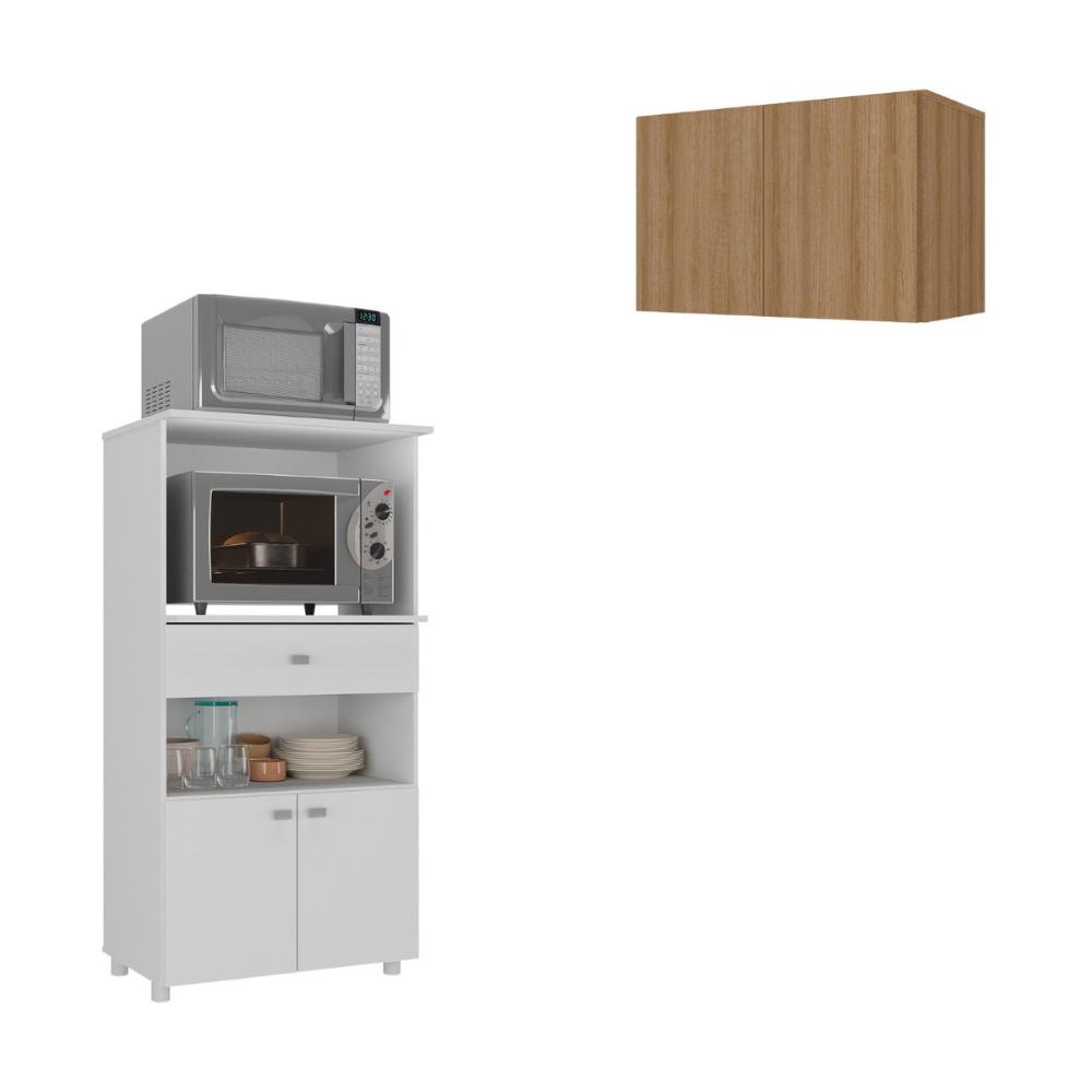 Kit Armário de Cozinha 2 Portas com Balcão Multiuso Multimóveis MP2238 Branco/Rustic