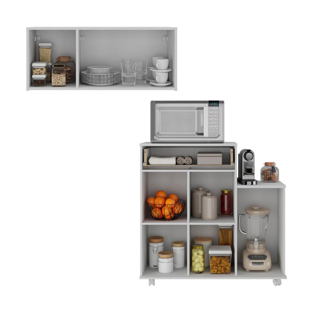 Kit Armário de Cozinha 3 Portas com Balcão Multiuso Multimóveis MP2234 Branco