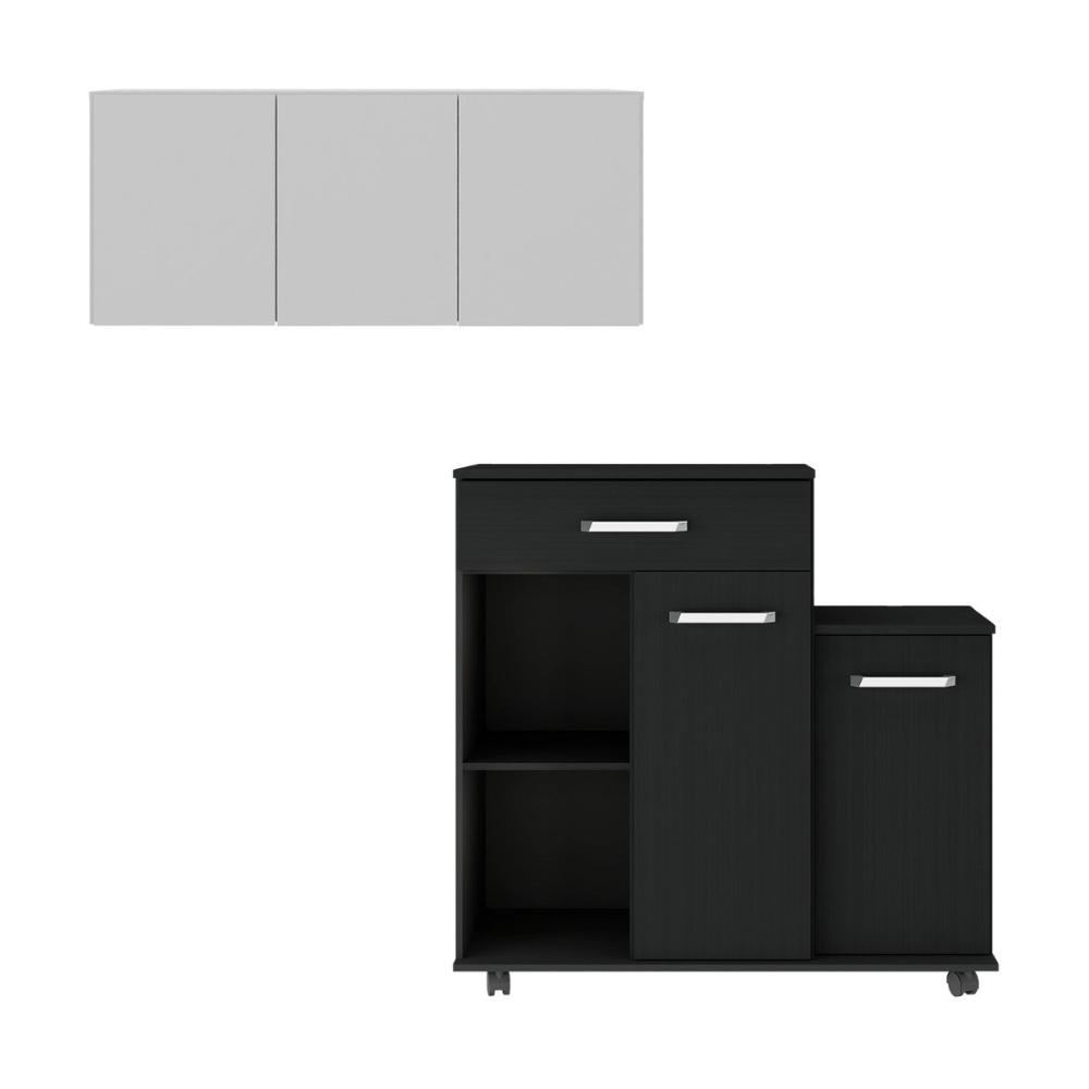 Kit Armário de Cozinha 3 Portas com Balcão Multiuso Multimóveis MP2234 Branco/Preto