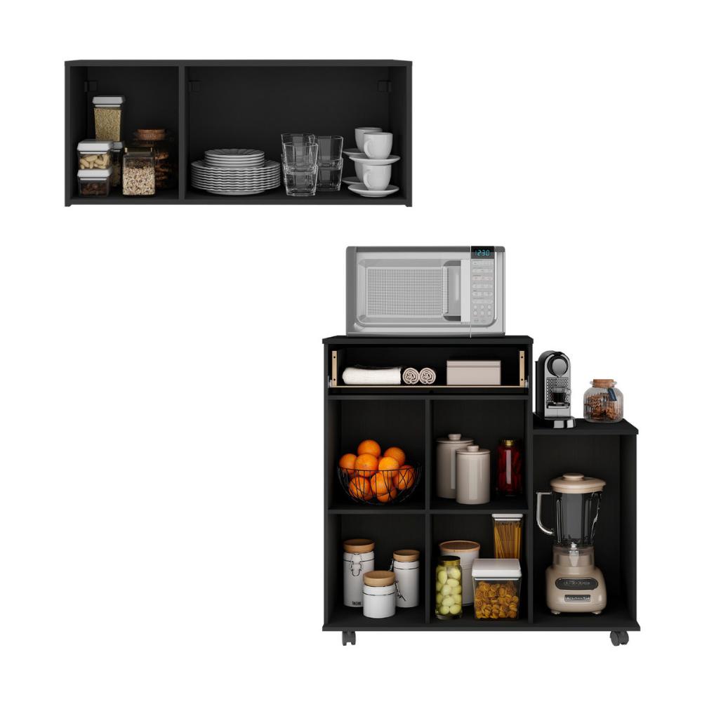 Kit Armário de Cozinha 3 Portas com Balcão Multiuso Multimóveis MP2234 Preto