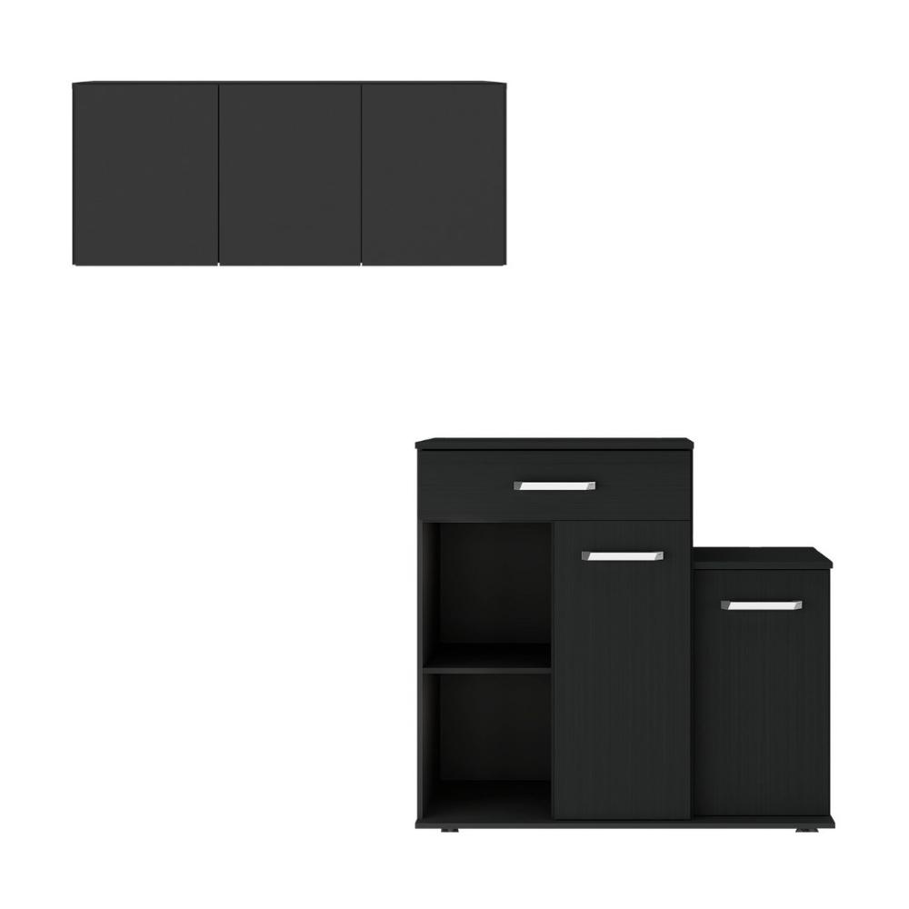 Kit Armário de Cozinha 3 Portas com Balcão Multiuso Multimóveis MP2234 Preto