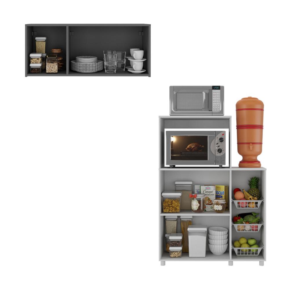Kit Armário de Cozinha 3 Portas com Balcão Multiuso/Fruteira Multimóveis MP2235 Branco/Grafite