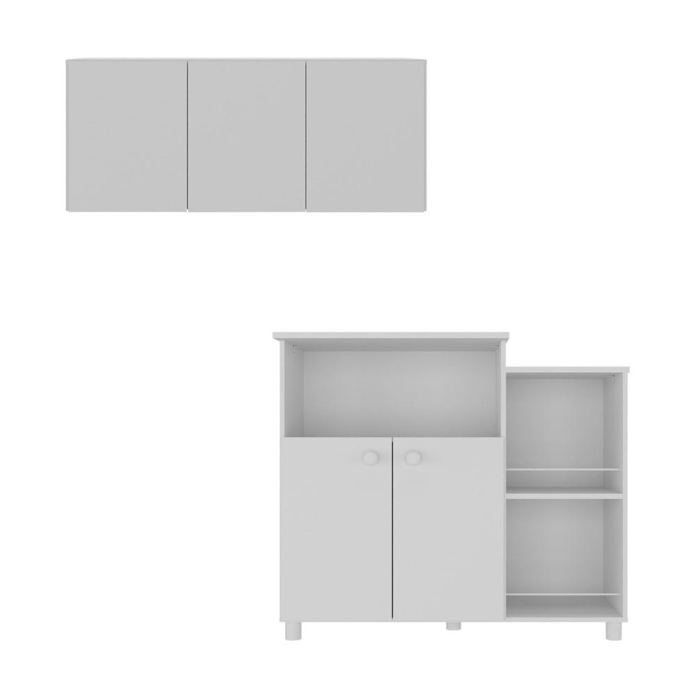 Kit Armário de Cozinha 3 Portas com Balcão Multiuso/Fruteira Multimóveis MP2237 Branco