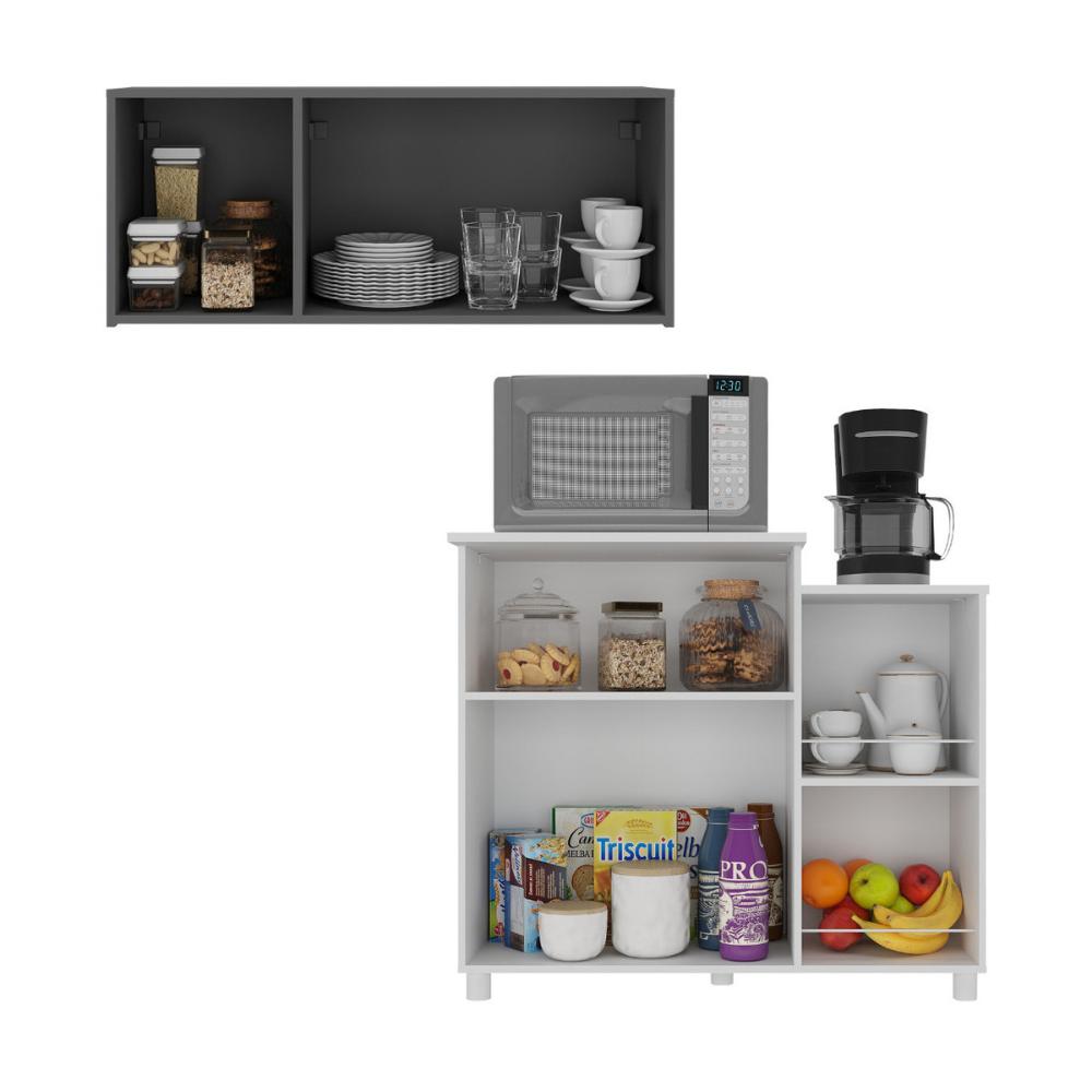 Kit Armário de Cozinha 3 Portas com Balcão Multiuso/Fruteira Multimóveis MP2237 Branco/Grafite