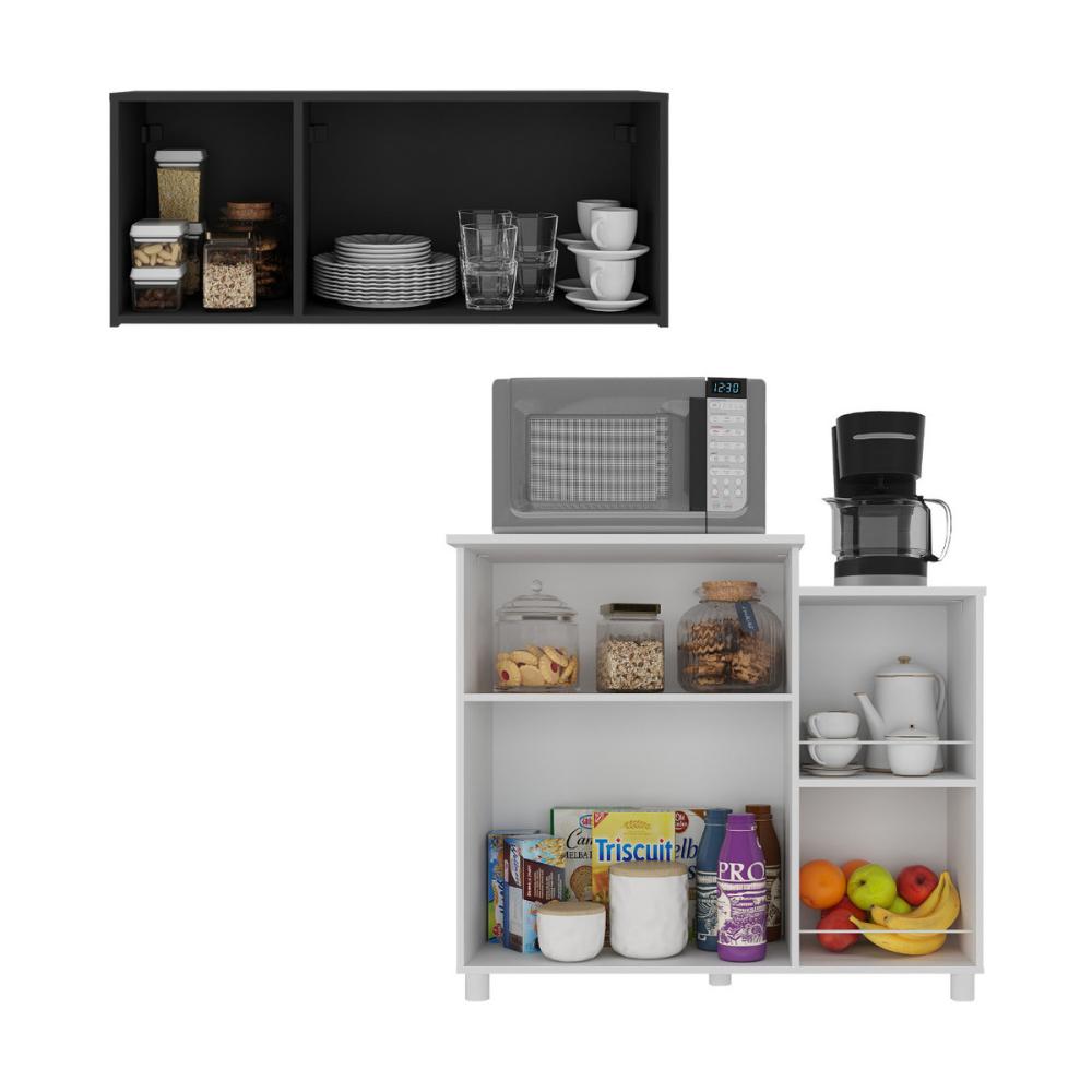 Kit Armário de Cozinha 3 Portas com Balcão Multiuso/Fruteira Multimóveis MP2237 Branco/Preto
