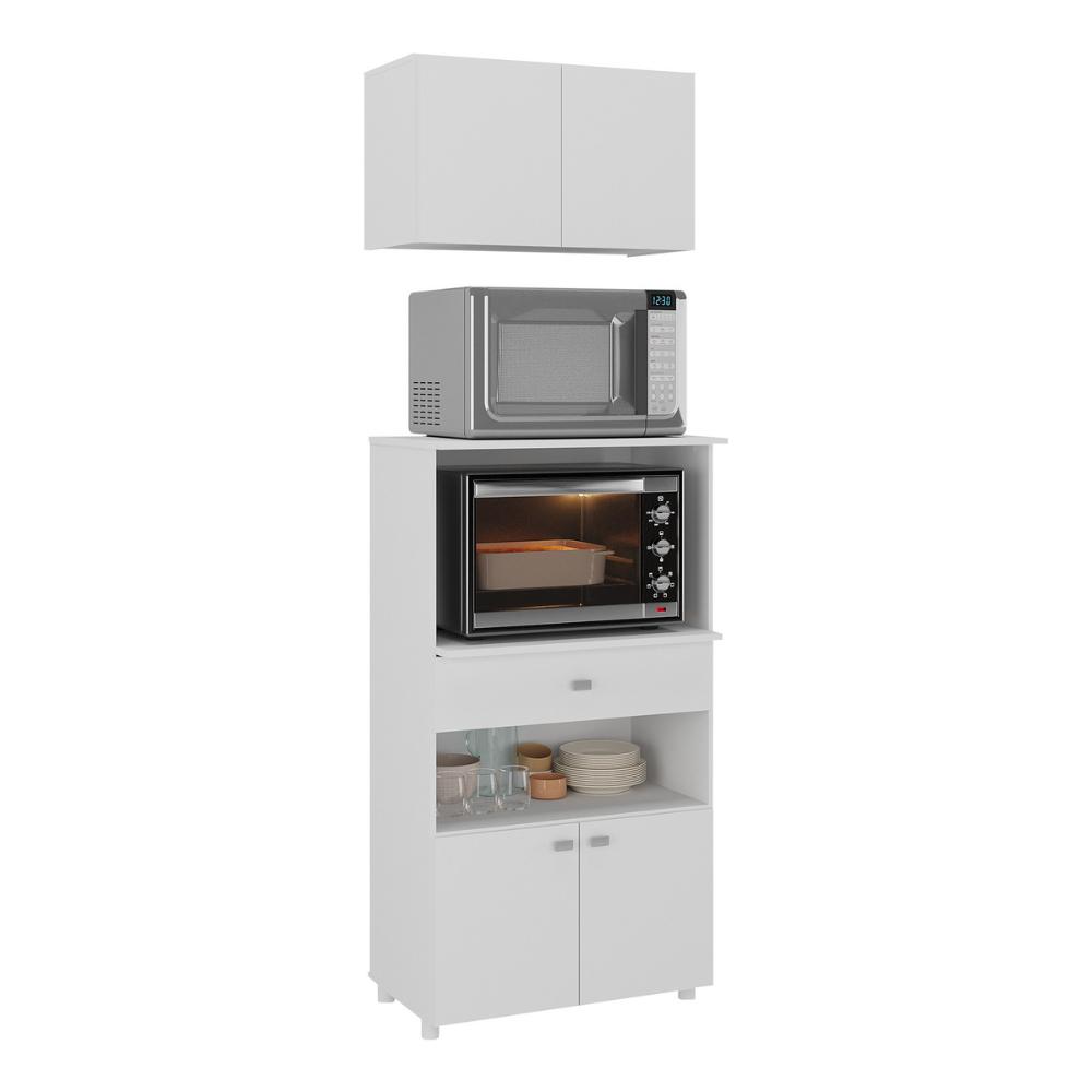 Kit Armário de Cozinha 62,5cm com Balcão para Forno/Micro-ondas Multimóveis MP2281 Branco