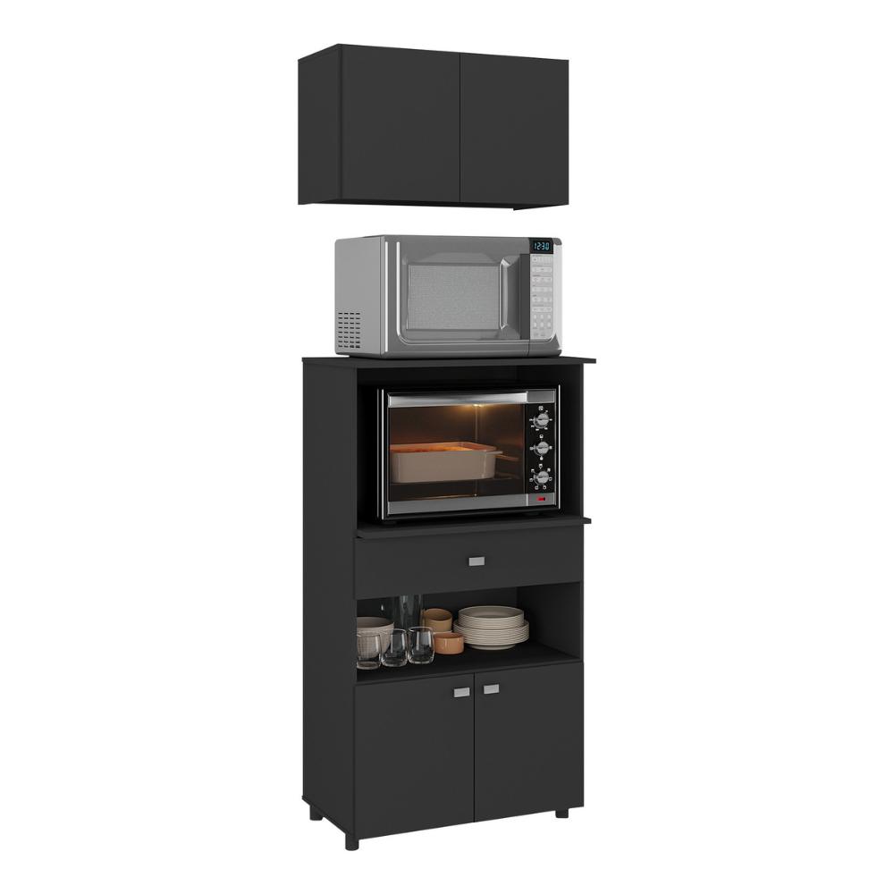 Kit Armário de Cozinha 62,5cm com Balcão para Forno/Micro-ondas Multimóveis MP2281 Preto