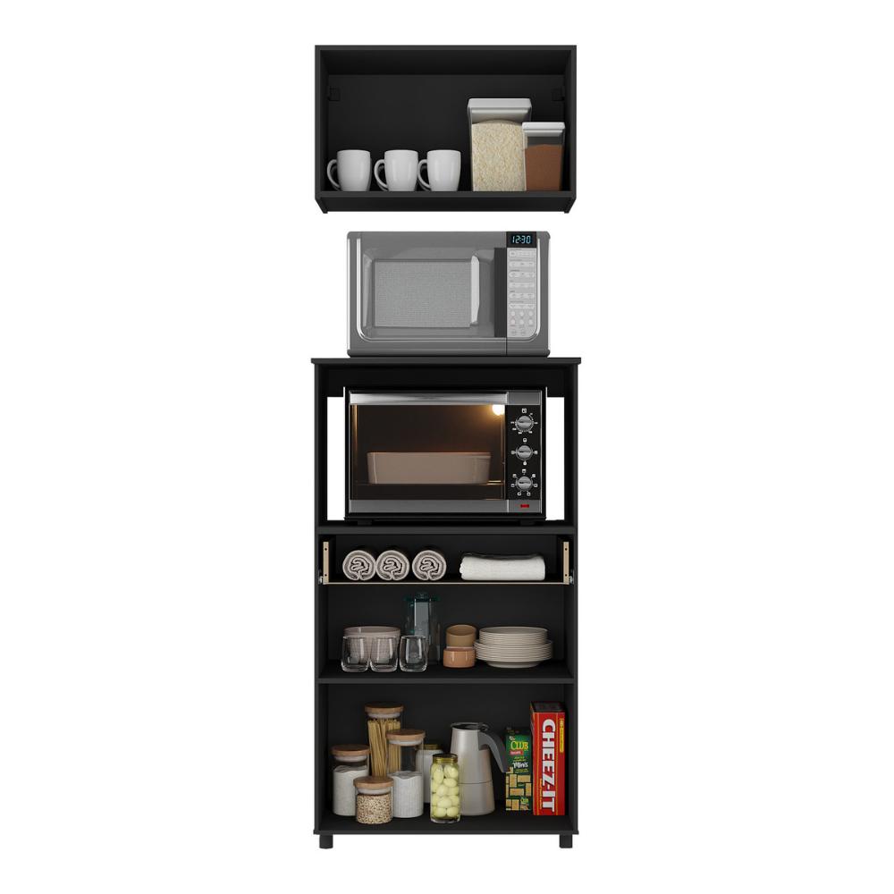 Kit Armário de Cozinha 62,5cm com Balcão para Forno/Micro-ondas Multimóveis MP2281 Preto
