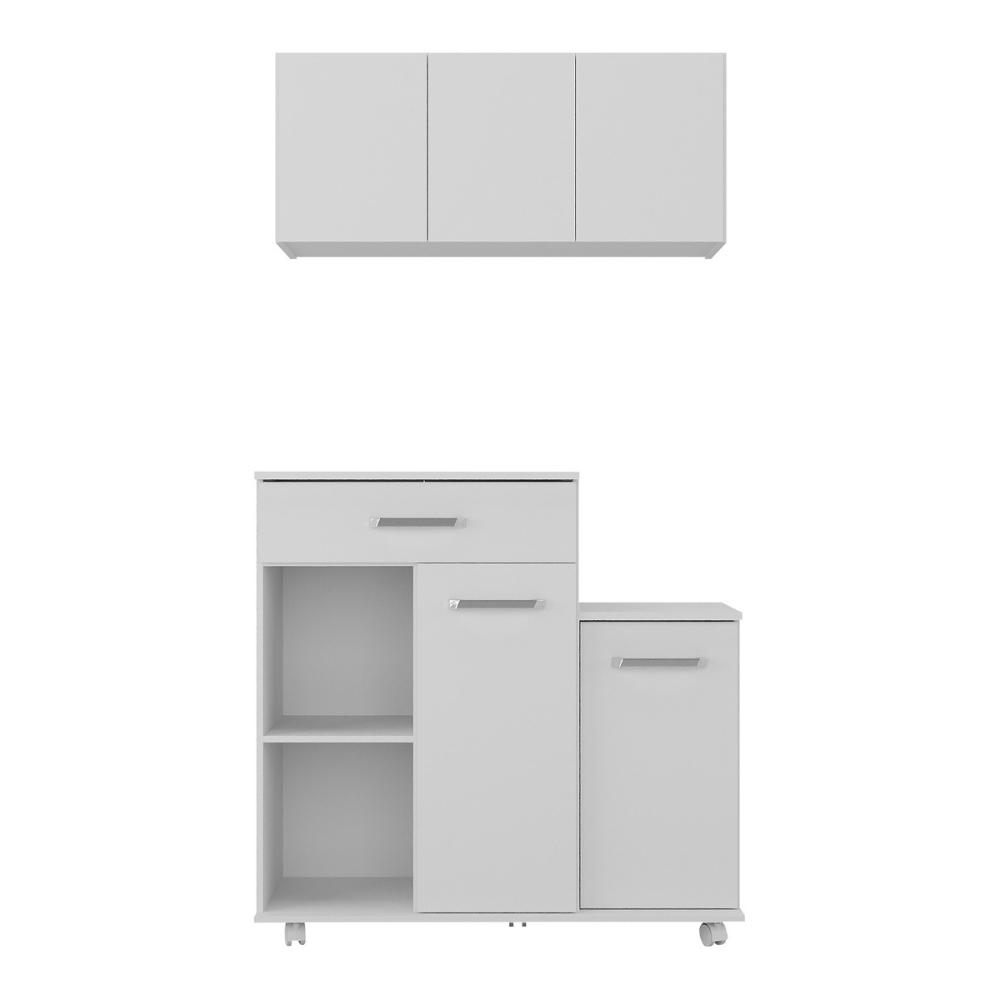 Kit Armário de Cozinha 93cm com Balcão Multiuso para Micro-ondas Multimóveis MP2282 Branco