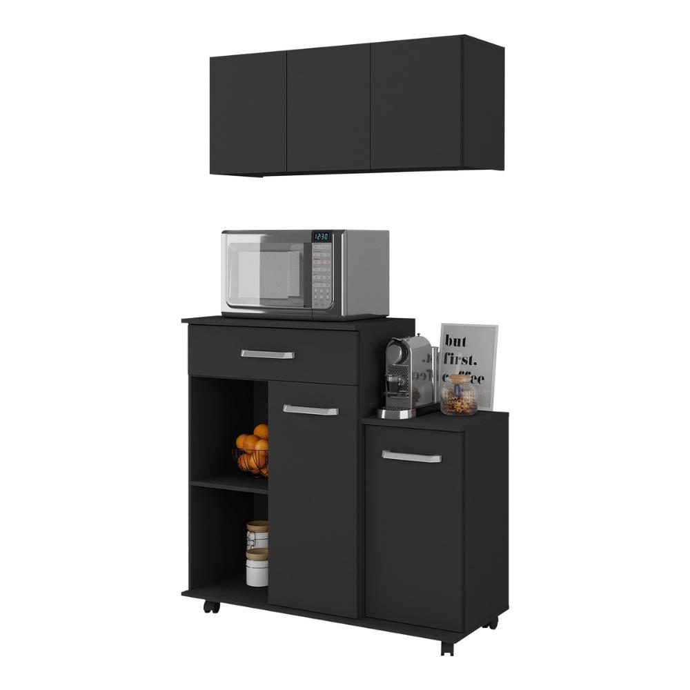 Kit Armário de Cozinha 93cm com Balcão Multiuso para Micro-ondas Multimóveis MP2282 Preto