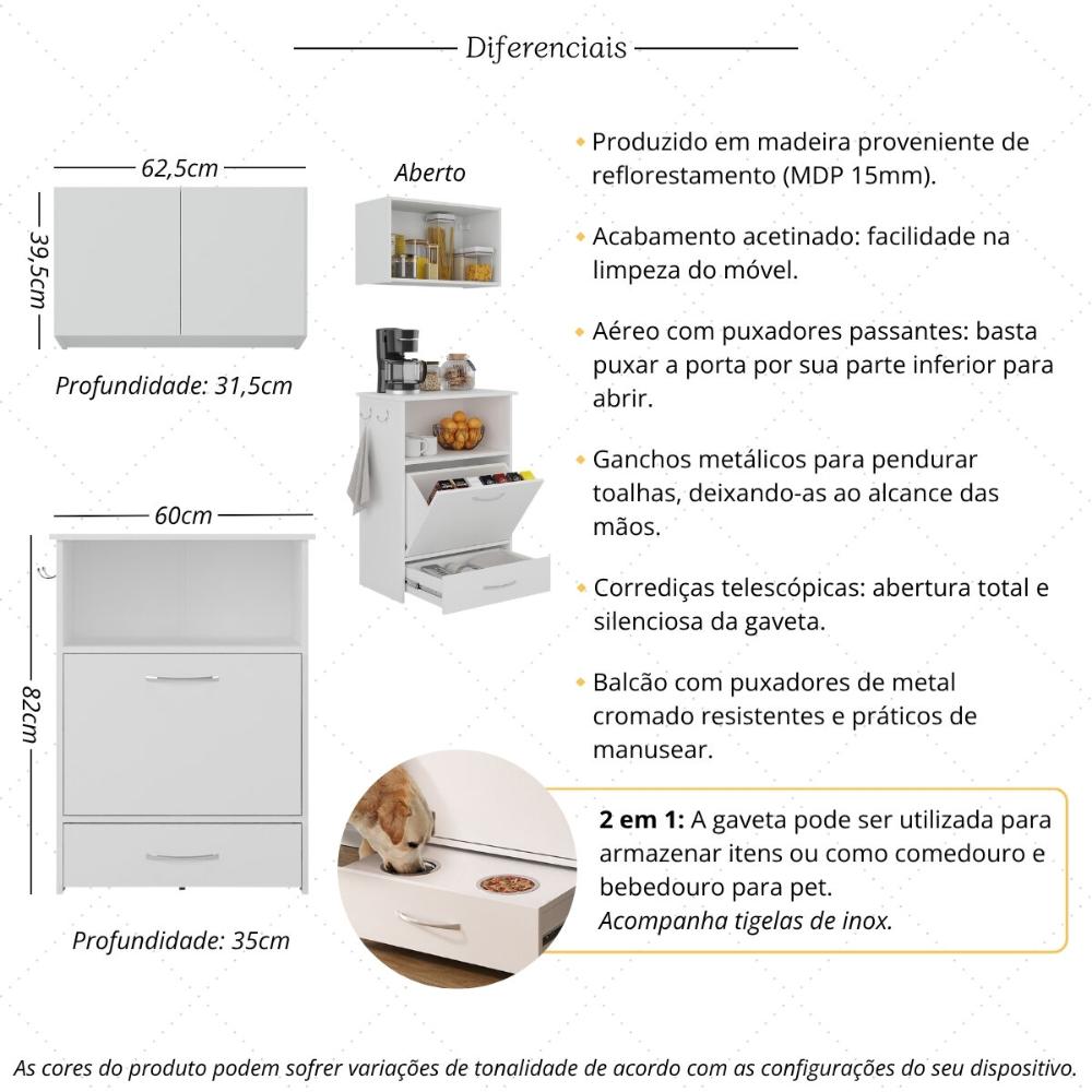 Kit Armário de Cozinha Aéreo 62,5cm com Balcão Multimóveis MP5063 Branco
