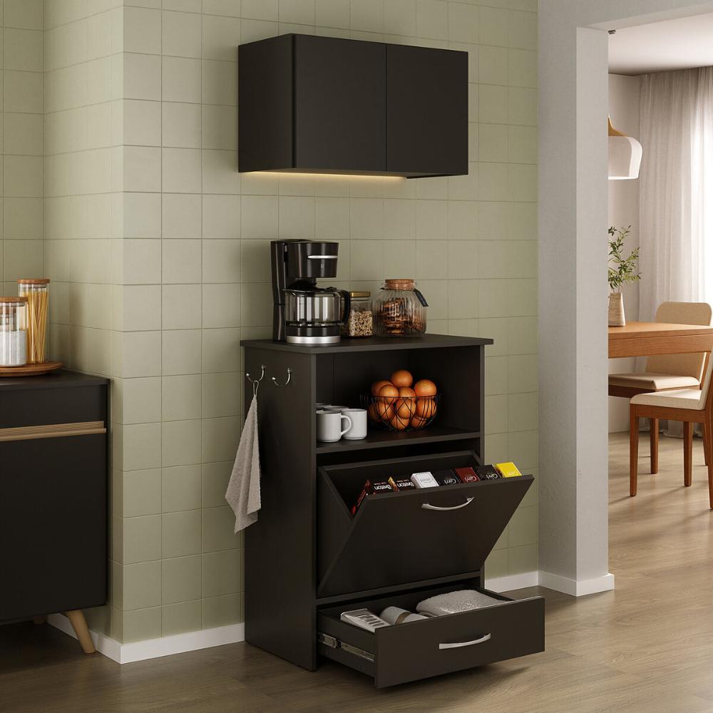 Kit Armário de Cozinha Aéreo 62,5cm com Balcão Multimóveis MP5063 Preto