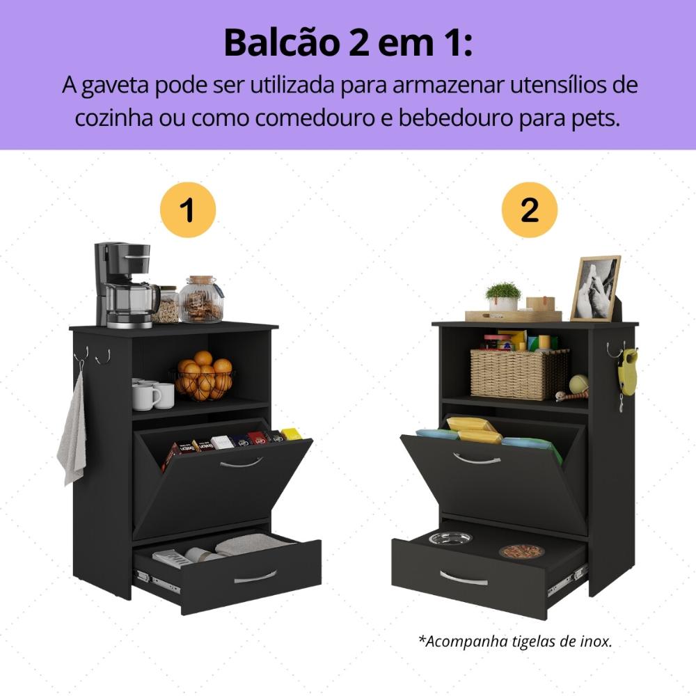 Kit Armário de Cozinha Aéreo 62,5cm com Balcão Multimóveis MP5063 Preto