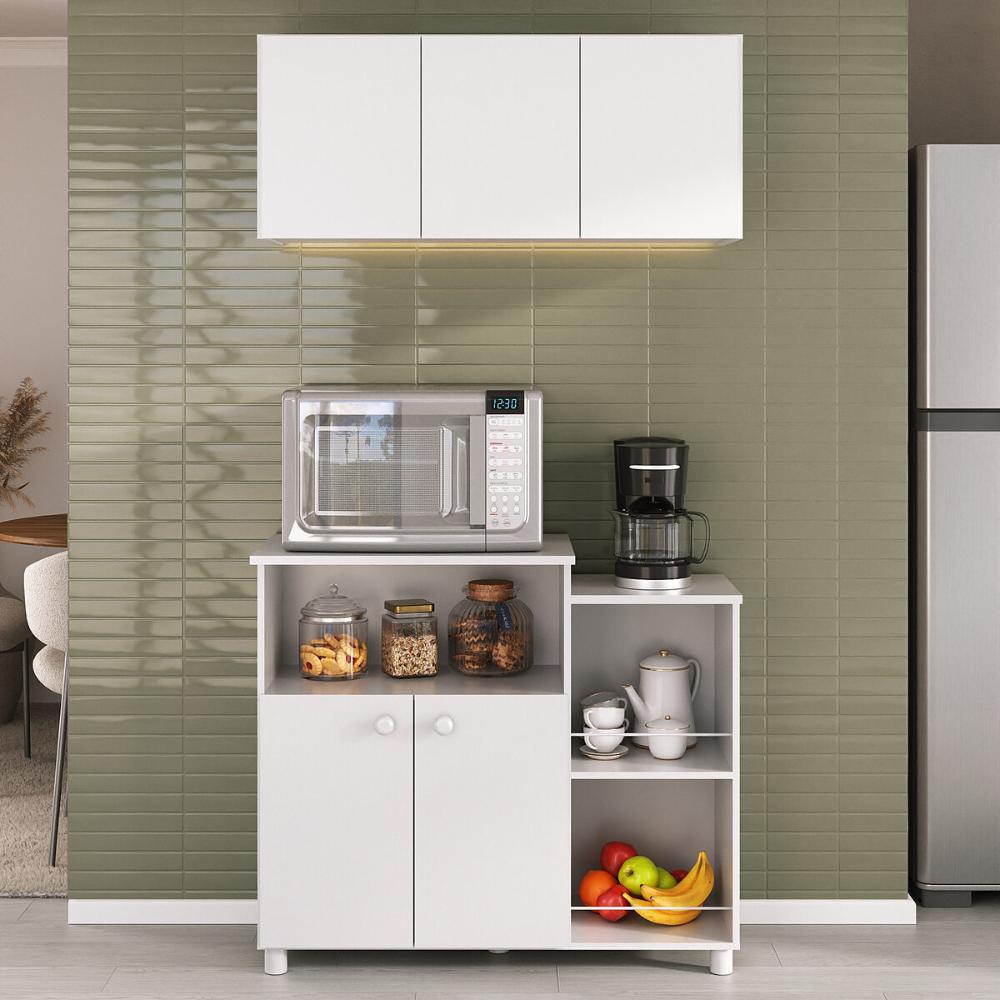Kit Armário de Cozinha Aéreo 93cm com Balcão Multiuso Fruteira Multimóveis MP2283 Branco