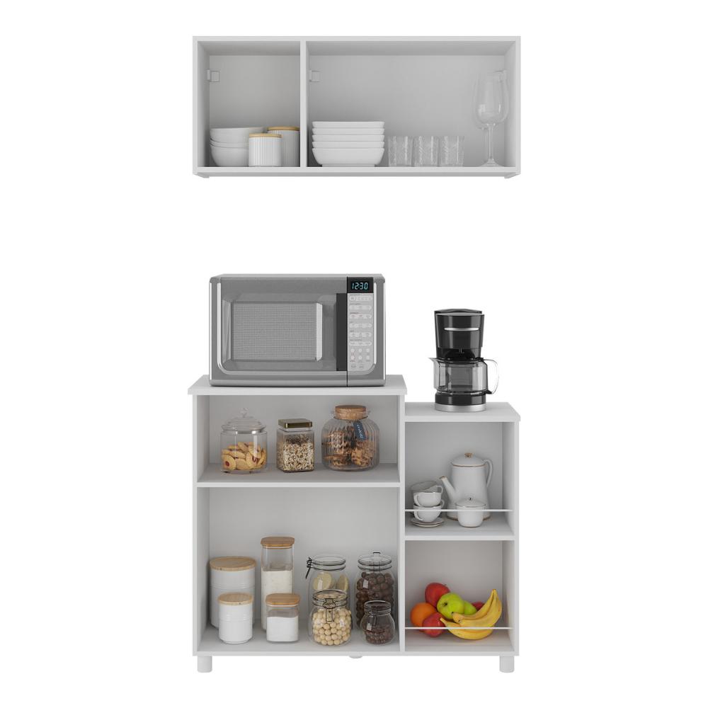 Kit Armário de Cozinha Aéreo 93cm com Balcão Multiuso Fruteira Multimóveis MP2283 Branco