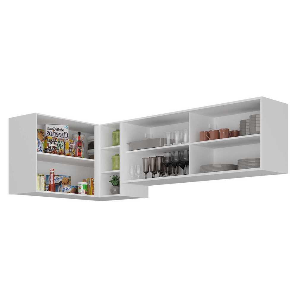 Kit Armário de Cozinha Aéreo Canto 90cm e Aéreo 120cm Veneza Multimóveis MP2147 Branco/Dourado