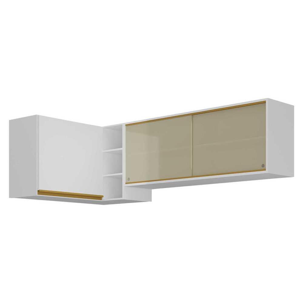 Kit Armário de Cozinha Aéreo Canto 90cm e Aéreo 120cm Veneza Multimóveis MP2147 Branco/Dourado