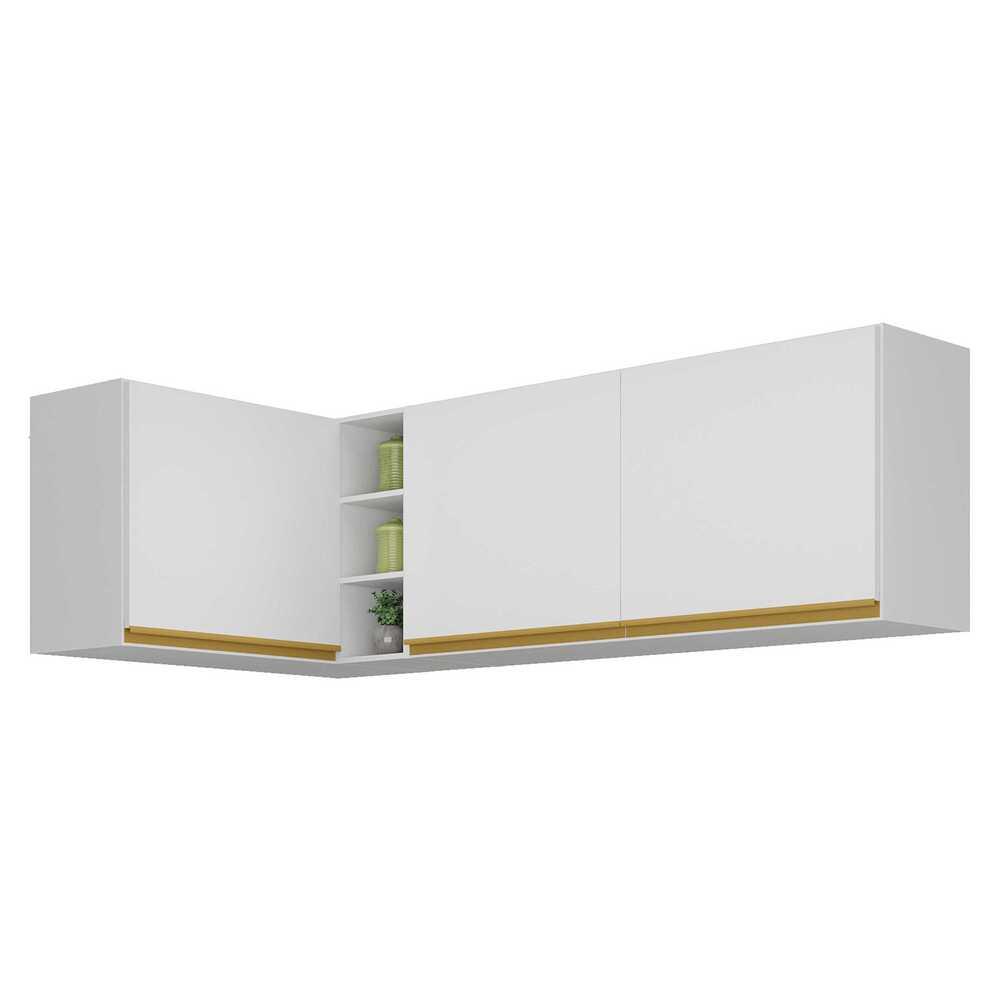 Kit Armário de Cozinha Aéreo Canto 90cm e Aéreo 120cm Veneza Multimóveis MP2148 Branco/Dourado