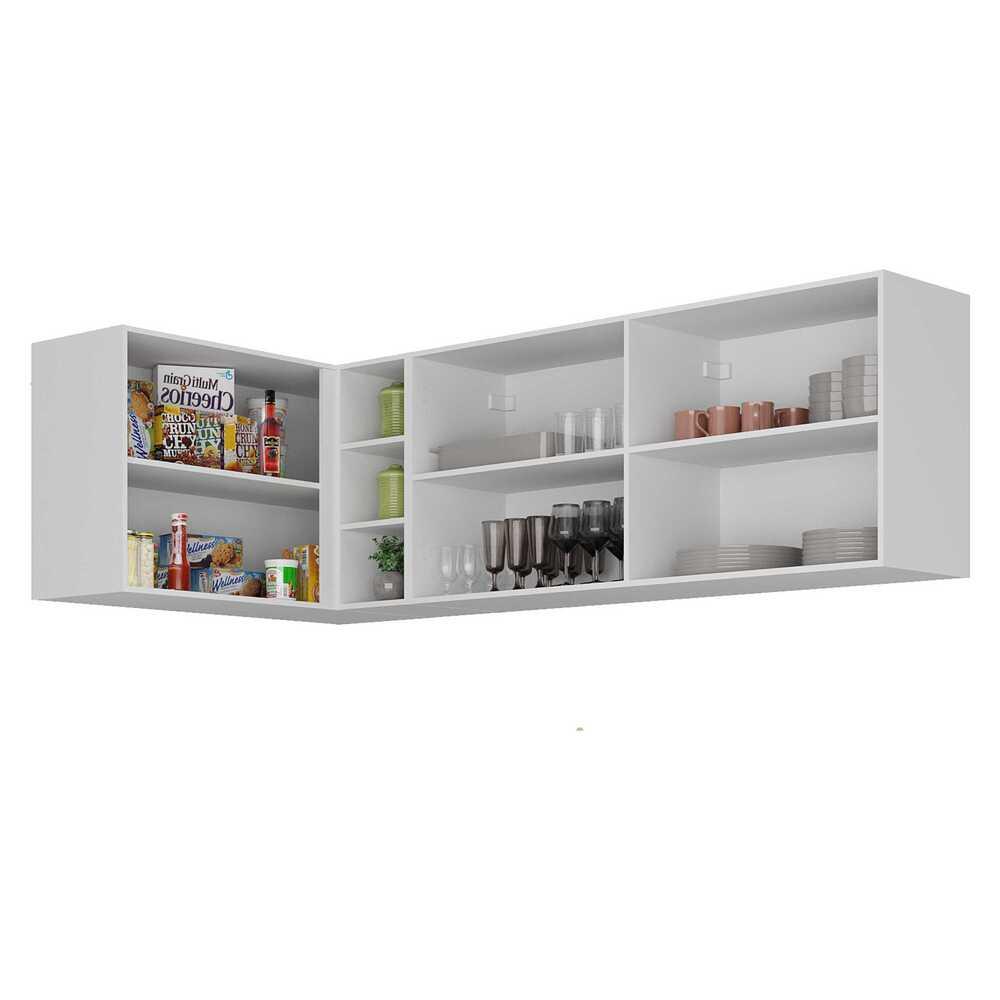 Kit Armário de Cozinha Aéreo Canto 90cm e Aéreo 120cm Veneza Multimóveis MP2148 Branco/Dourado