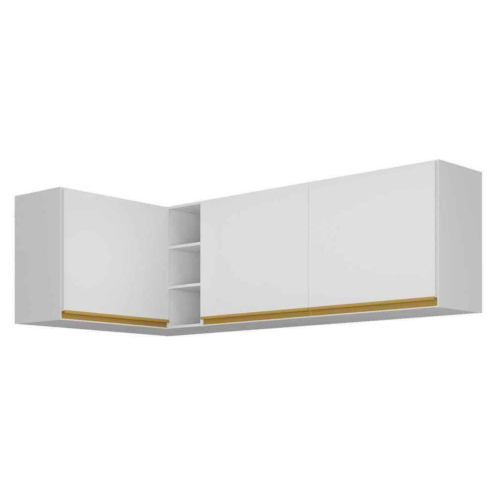 Kit Armário de Cozinha Aéreo Canto 90cm e Aéreo 120cm Veneza Multimóveis MP2148 Branco/Dourado