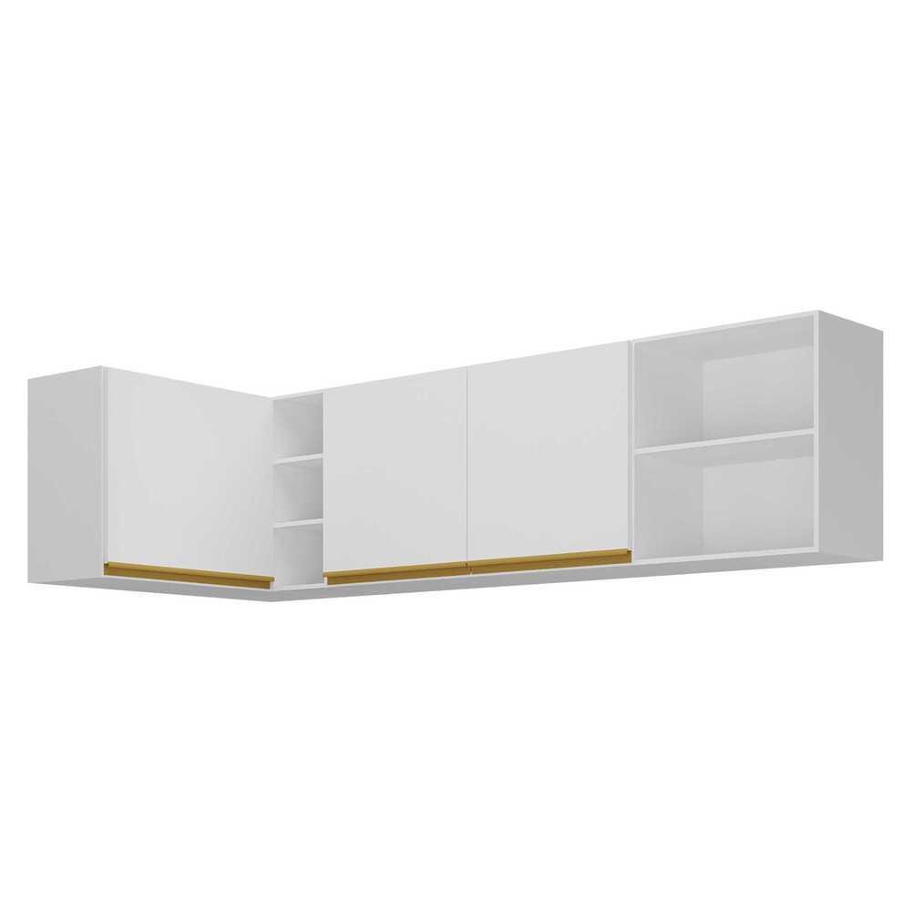 Kit Armário de Cozinha Aéreo Canto 90cm e Aéreo 150cm Veneza Multimóveis MP2149 Branco/Dourado