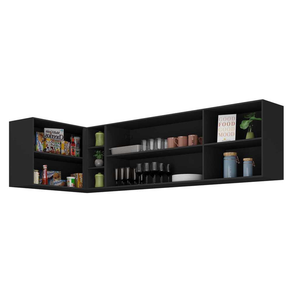 Kit Armário de Cozinha Aéreo Canto 90cm e Aéreo 150cm Veneza Multimóveis MP2149 Preto/Dourado