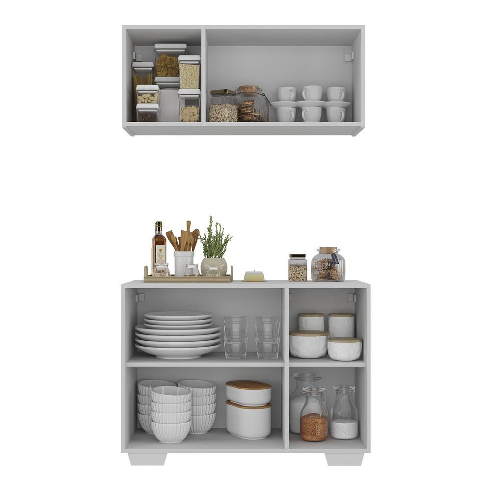 Kit Armário de Cozinha Aéreo e Balcão 3 Portas Multimóveis MP2169 Branco