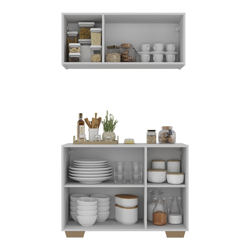Kit Armário de Cozinha Aéreo e Balcão 3 Portas Multimóveis MP2169 Branco/Natural