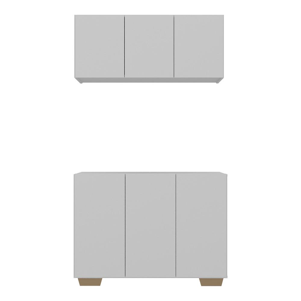 Kit Armário de Cozinha Aéreo e Balcão 3 Portas Multimóveis MP2169 Branco/Natural