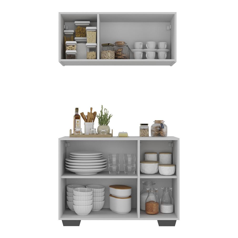 Kit Armário de Cozinha Aéreo e Balcão 3 Portas Multimóveis MP2169 Branco/Preto