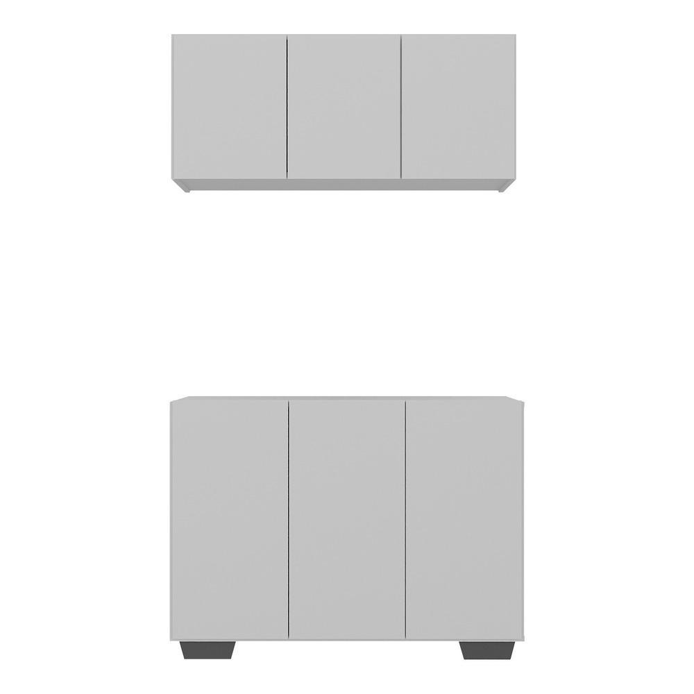 Kit Armário de Cozinha Aéreo e Balcão 3 Portas Multimóveis MP2169 Branco/Preto