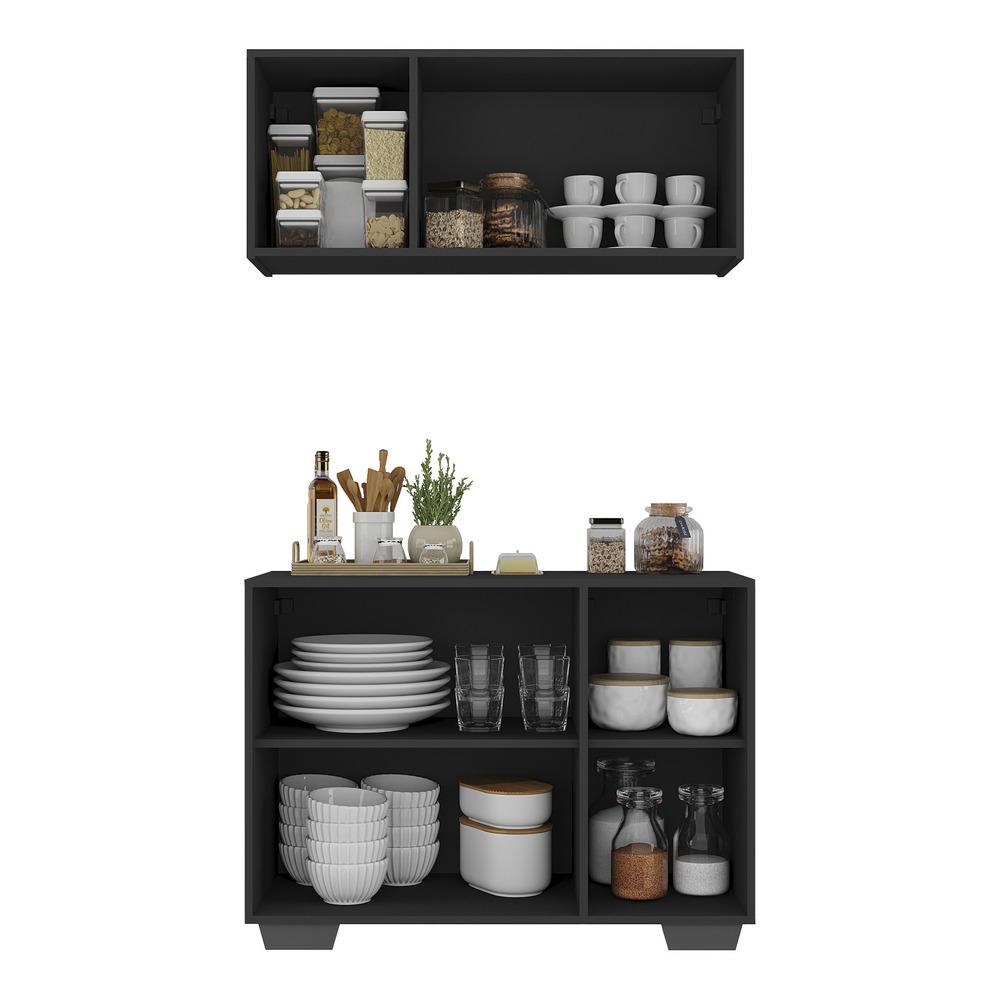 Kit Armário de Cozinha Aéreo e Balcão 3 Portas Multimóveis MP2169 Preto