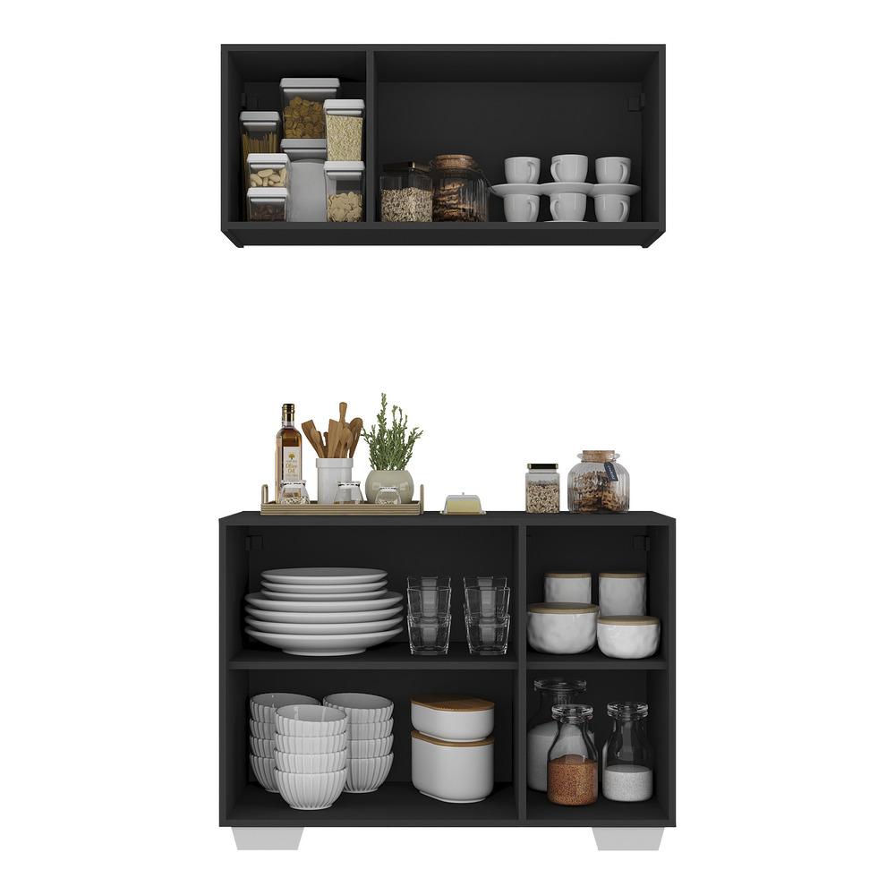 Kit Armário de Cozinha Aéreo e Balcão 3 Portas Multimóveis MP2169 Preto/Branco