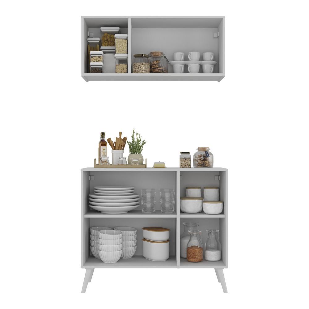 Kit Armário de Cozinha Aéreo e Balcão 3 Portas Retrô Multimóveis MP2168 Branco
