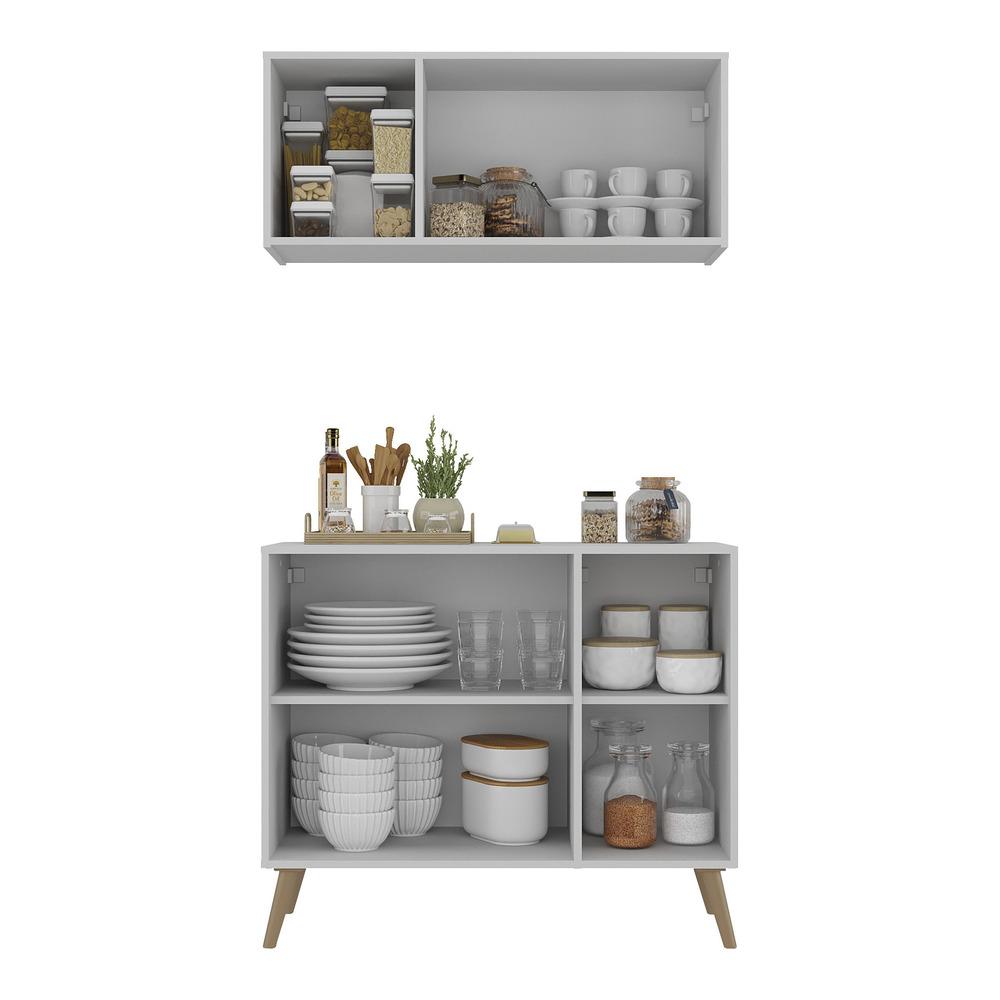 Kit Armário de Cozinha Aéreo e Balcão 3 Portas Retrô Multimóveis MP2168 Branco/Natural