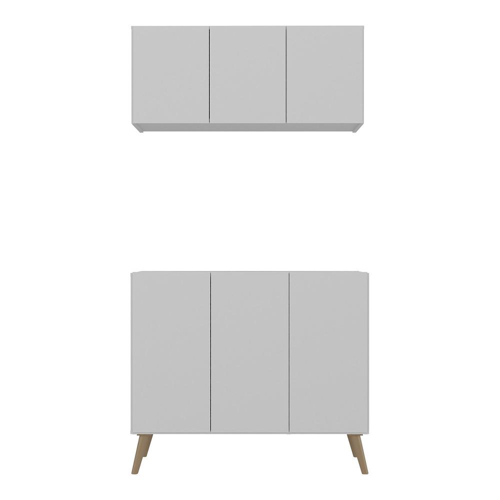Kit Armário de Cozinha Aéreo e Balcão 3 Portas Retrô Multimóveis MP2168 Branco/Natural