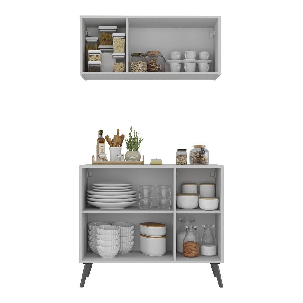 Kit Armário de Cozinha Aéreo e Balcão 3 Portas Retrô Multimóveis MP2168 Branco/Preto